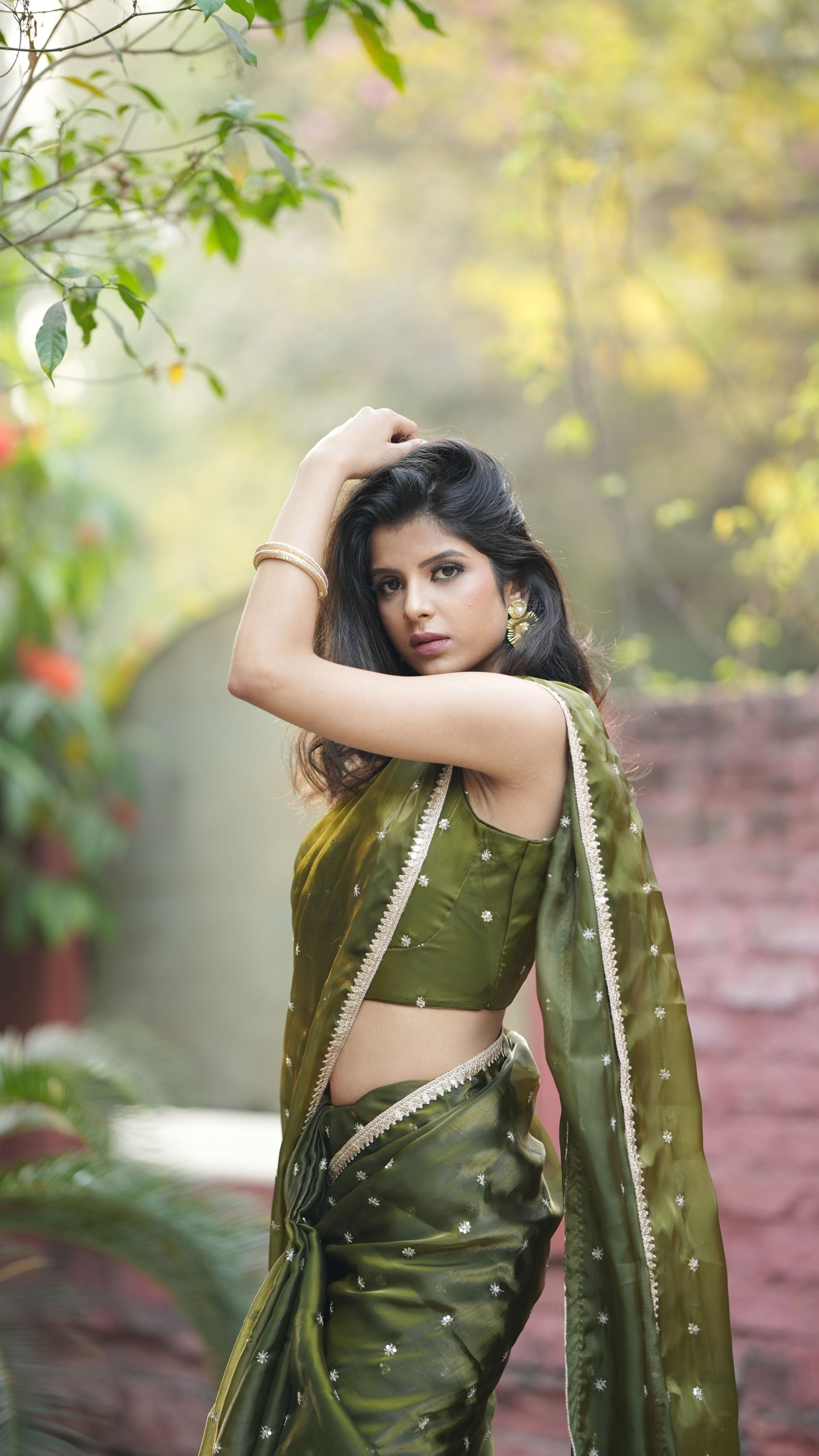 Luxe Olive Sequin Saree